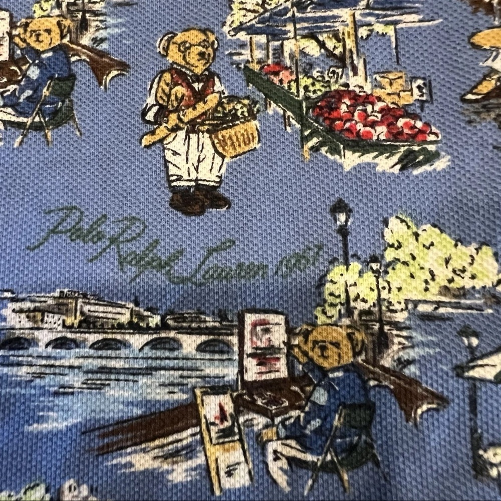 Polo Ralph Lauren Boys Size 2 Polo Bear Short Sleeve Blue Polo Vacation Paris - Picture 3 of 7